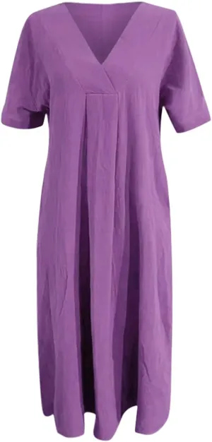 Women's Beach Vacation Bohemian Dress Vintage Casual V Neck Short Sleeve Flowy Dresses Summer Loose Fit Sundress