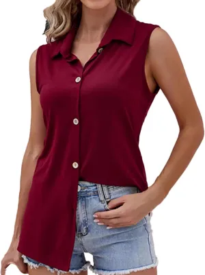 Womens Business Tank Tops Solid Color V Neck Sleeveless Button Down Shirts Casual Fashion Loose Work Office Blouse