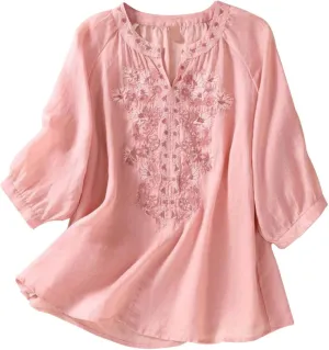 Women's Button Down Shirt Solid Color Long Sleeve Linen Summer Casual Basic Blouse Top Loose Tshirts