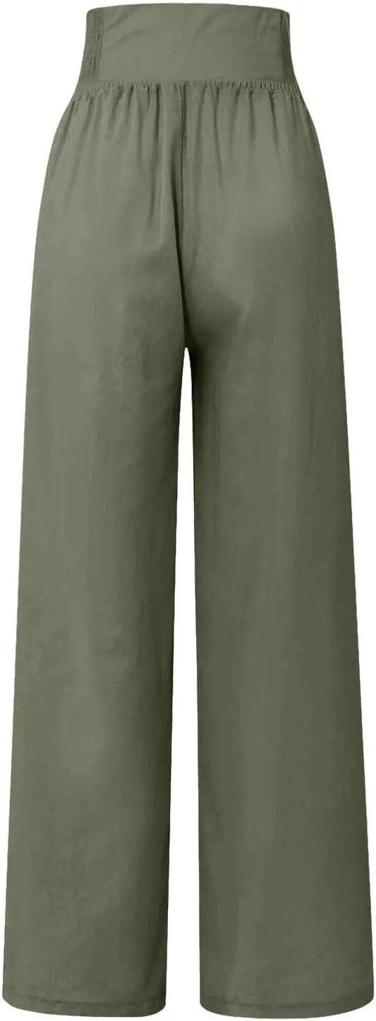 Womens Casual Pants Straight Leg Pants Elastic High Waist Long Pants Soft Comfy Work Trousers Lounge Pants Pockets