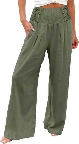 Womens Casual Pants Straight Leg Pants Elastic High Waist Long Pants Soft Comfy Work Trousers Lounge Pants Pockets