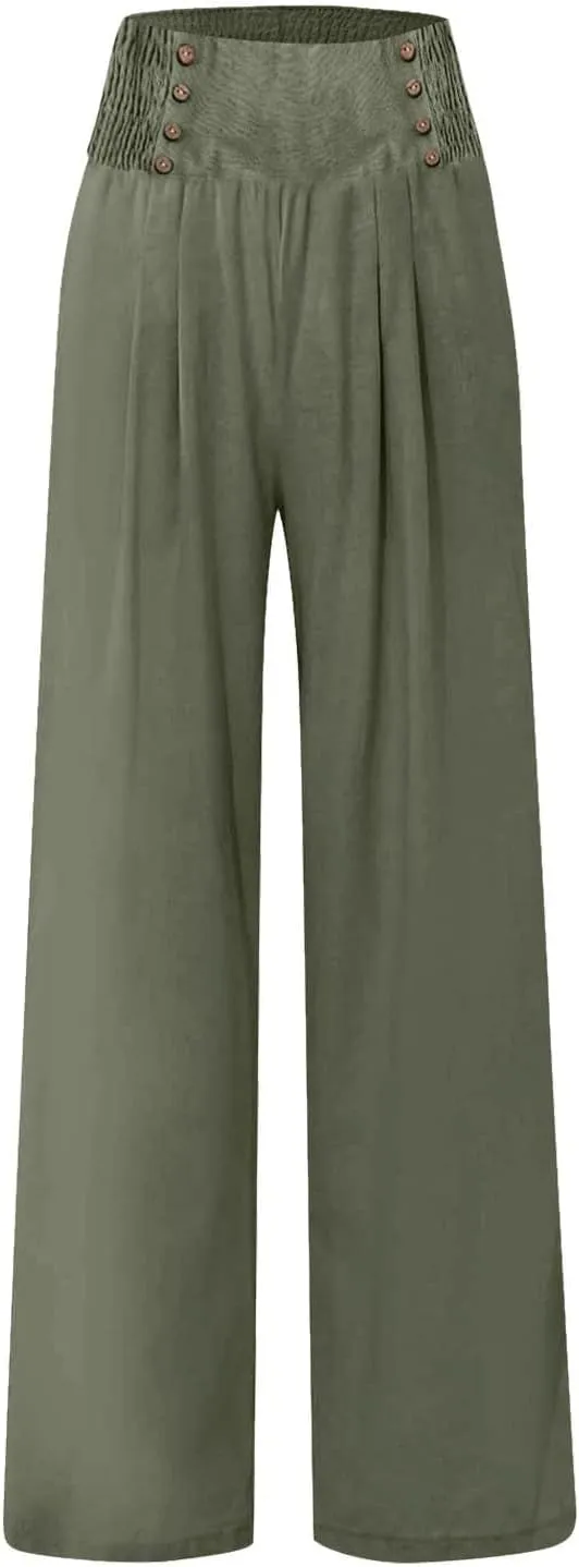 Womens Casual Pants Straight Leg Pants Elastic High Waist Long Pants Soft Comfy Work Trousers Lounge Pants Pockets