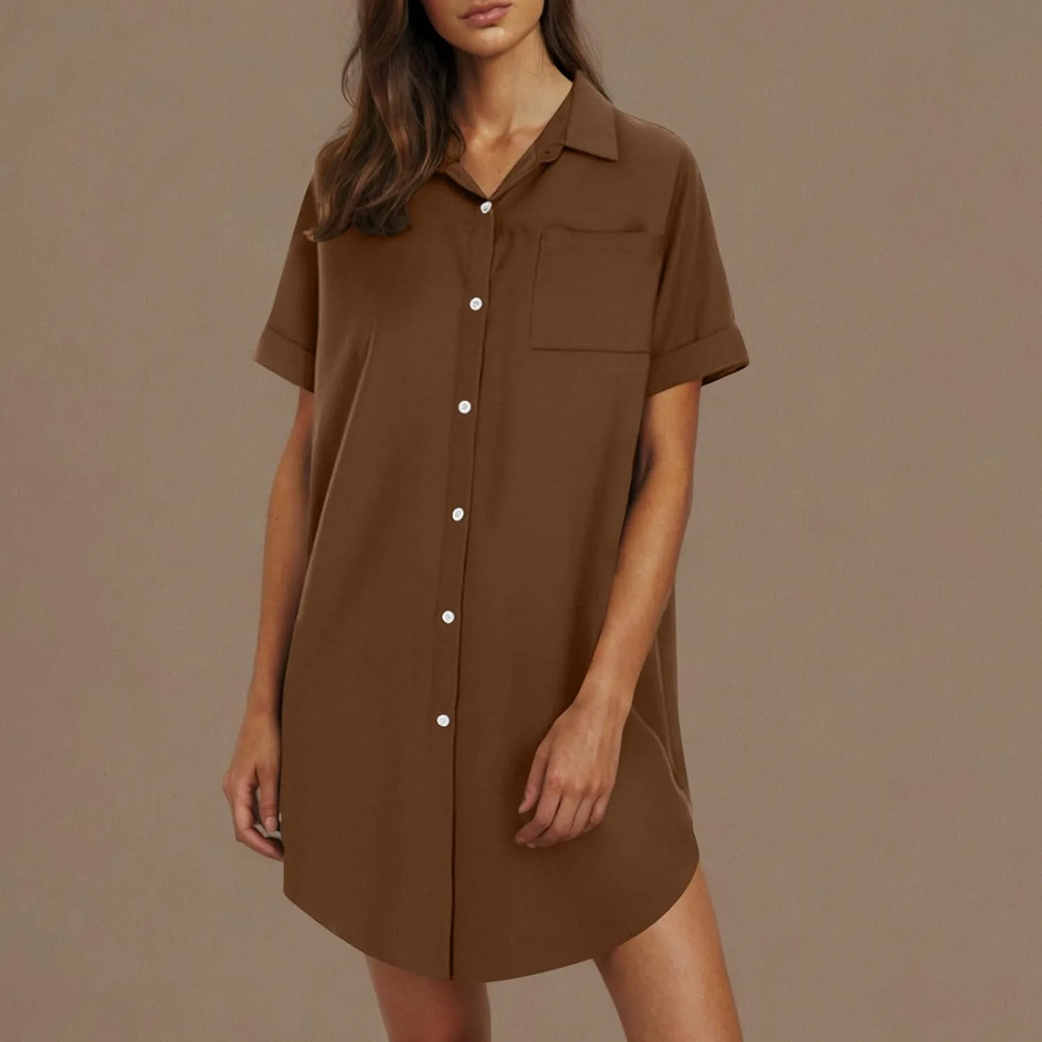 Women's Casual Shirts Dress Fashion Lapel Button Down Short Sleeve Loose Dresses Summer Lounge Long Blouses