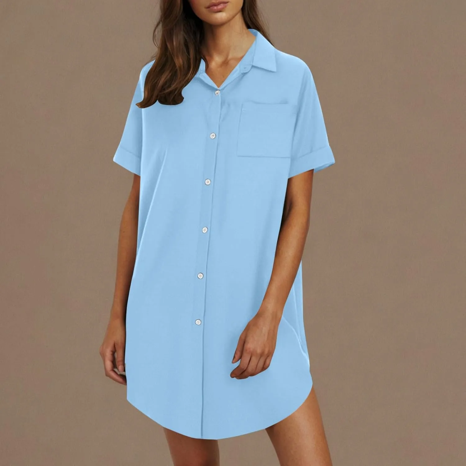 Women's Casual Shirts Dress Fashion Lapel Button Down Short Sleeve Loose Dresses Summer Lounge Long Blouses