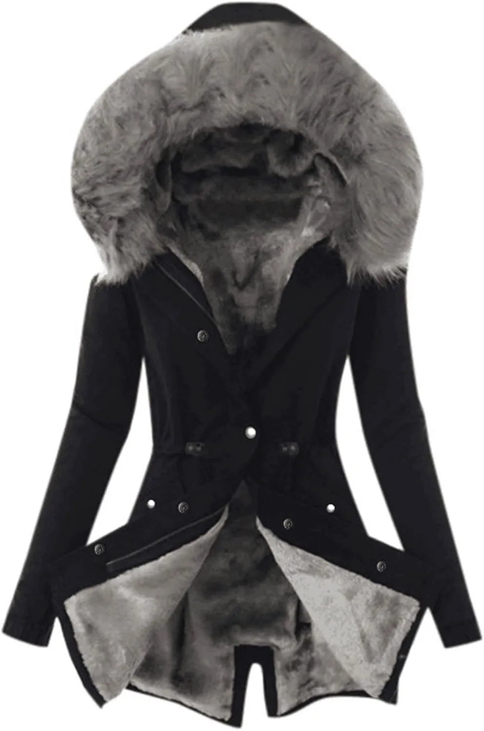 Womens Coats Winter, Warm Down Pullover Casual Puffer Buttons Outerwear Long Sleeve Sherpa Outerwear with Pocket