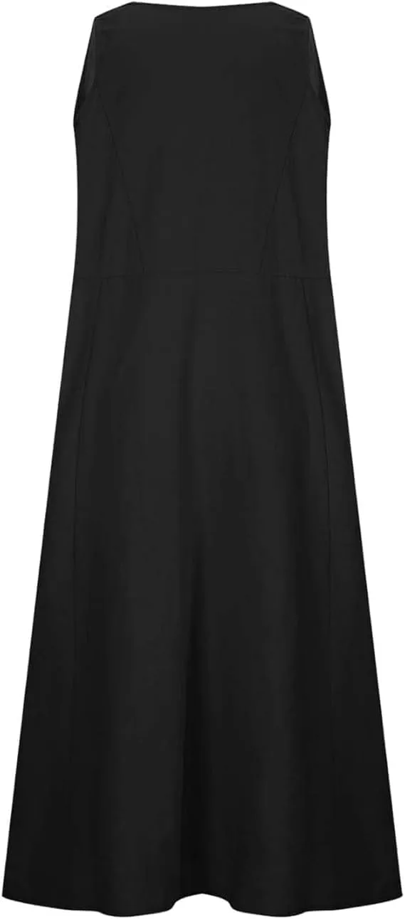 Women's Cotton and Linen Dress Sleeveless Tank Dress Casual Elegant Flowy Maxi Beach Dresses with Pockets