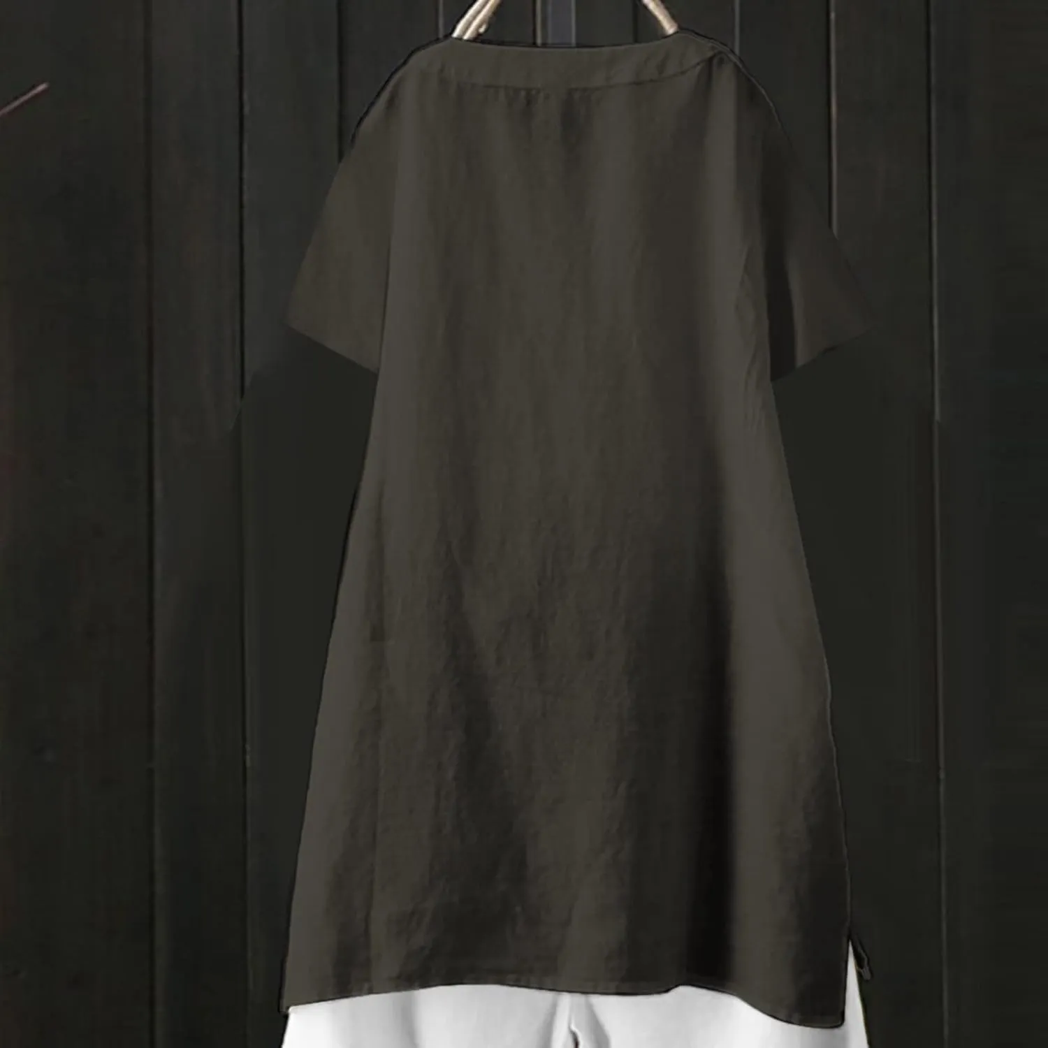 Womens Cotton Linen Shirts Solid Color 3/4 Sleeve Tunic Tops Oversized Tshirts for Women Casual V Neck Dressy Blouses