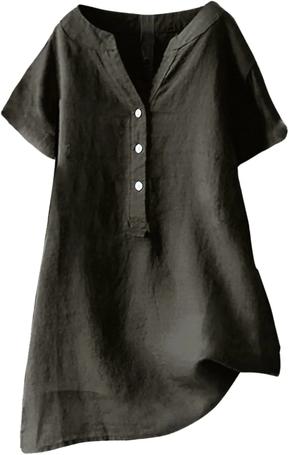Womens Cotton Linen Shirts Solid Color 3/4 Sleeve Tunic Tops Oversized Tshirts for Women Casual V Neck Dressy Blouses
