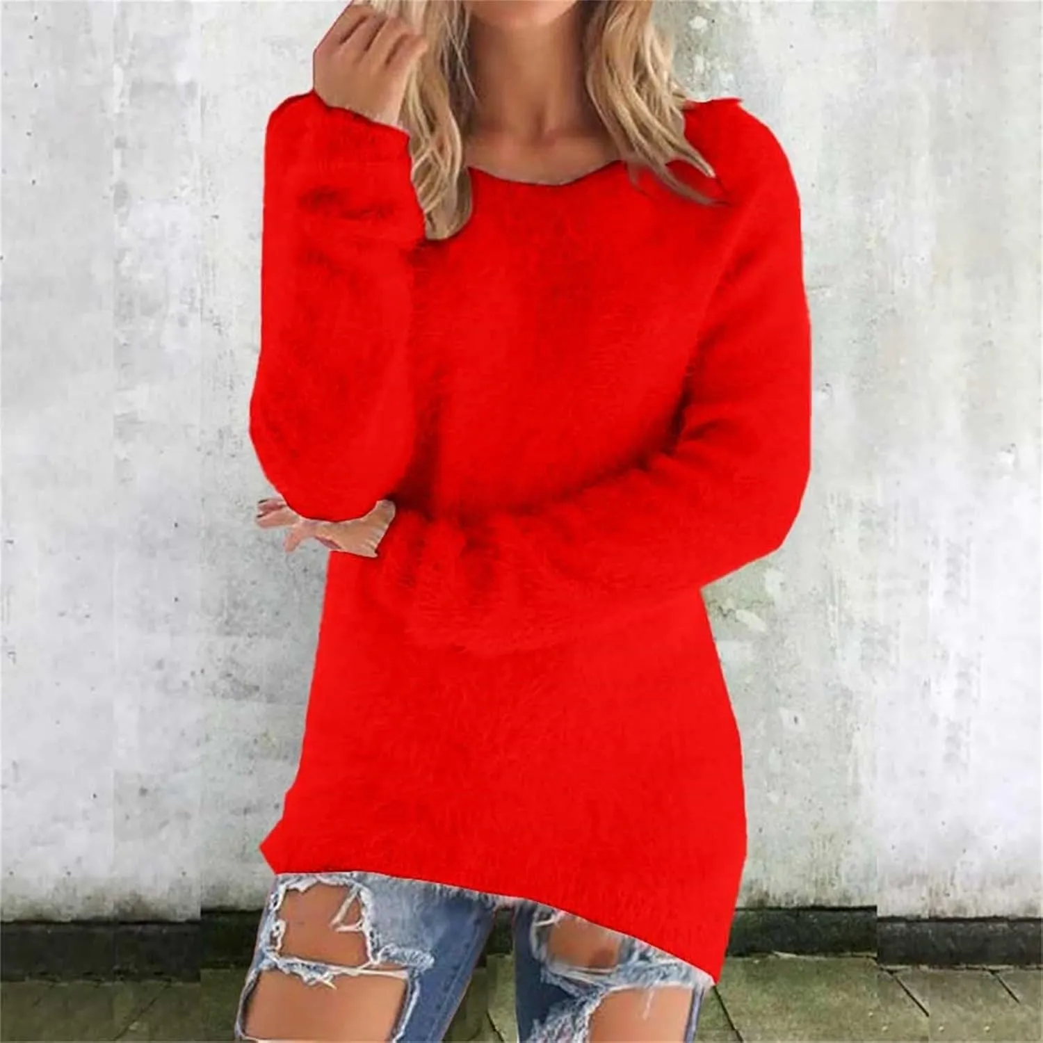 Womens Crewneck Tops Sweatshirt Fluffy Fuzzy Jumper Sweater for Women Fashionable Long Sleeve Pullovers Loose Tops