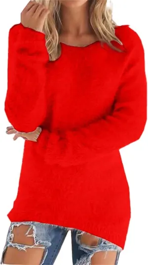 Womens Crewneck Tops Sweatshirt Fluffy Fuzzy Jumper Sweater for Women Fashionable Long Sleeve Pullovers Loose Tops