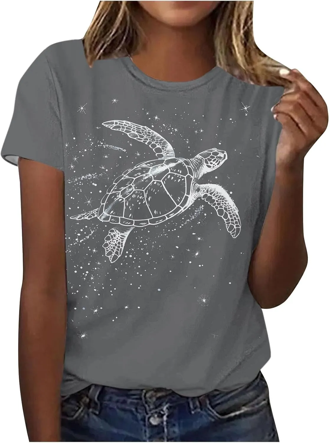 Women's Cute Turtle Print Summer T Shirts Short Sleeve Basic Casual Crewneck Tops Loose Fit Blouse Workout Clothes