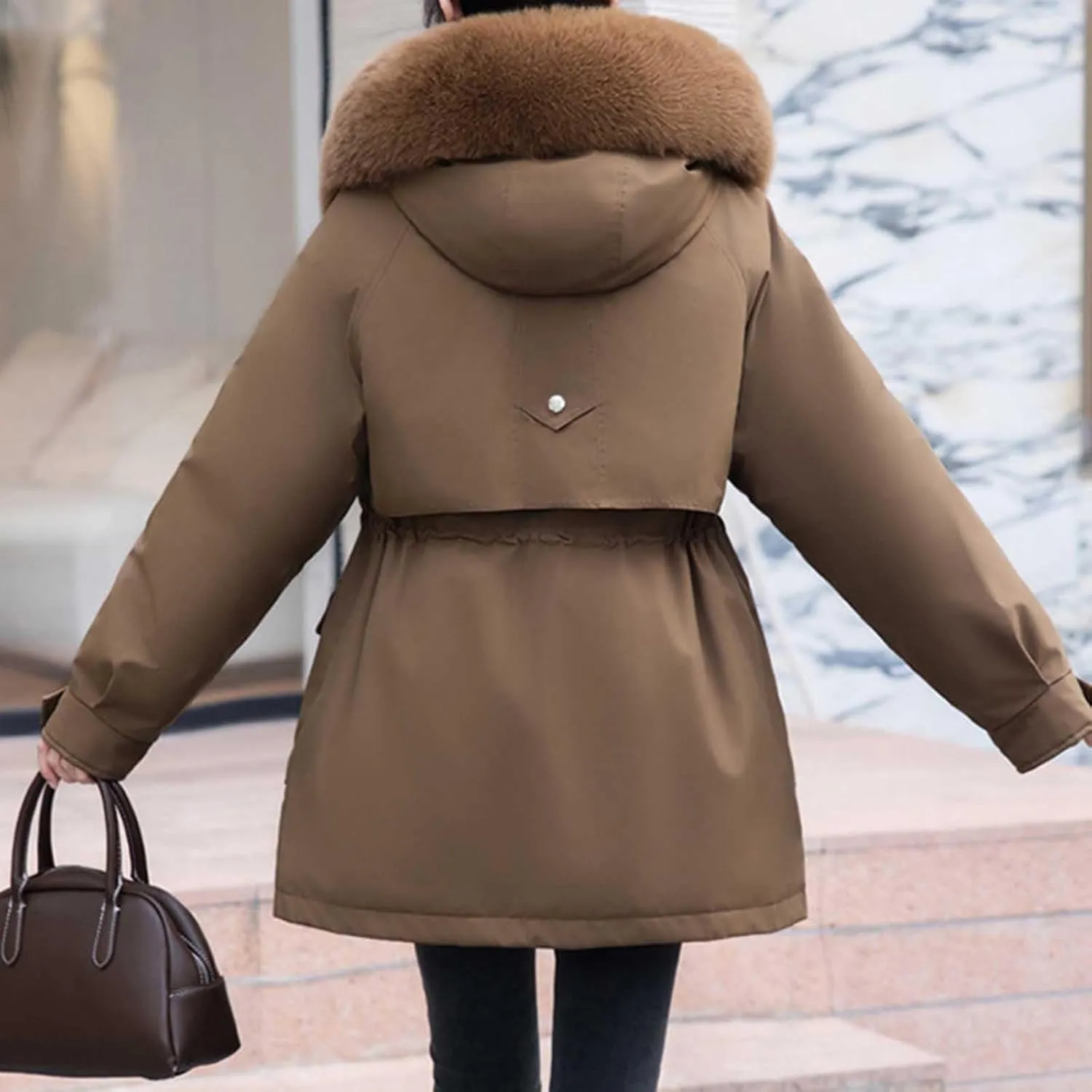 Women's Down Coats Parka Winter Warm Puffer Jackets Faux Fur Hood Jacket Plus Size Thick Outerwear with Pockets