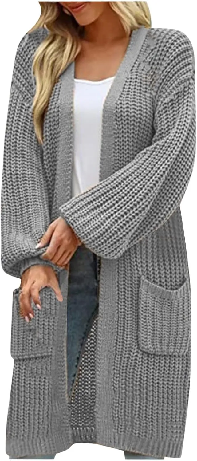 Womens Fashion 2024 Chunky Knit Open Front Long Cardigan Batwing Sleeve Casual Sweaters Plus Size Jackets Fall Outfits