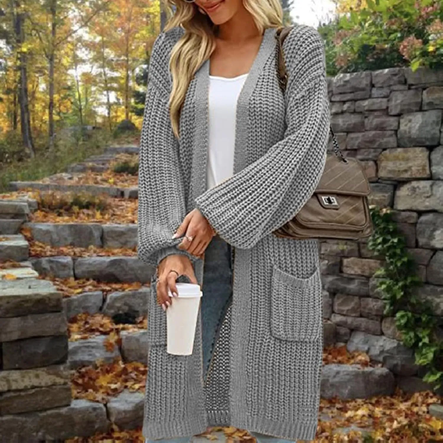Womens Fashion 2024 Chunky Knit Open Front Long Cardigan Batwing Sleeve Casual Sweaters Plus Size Jackets Fall Outfits