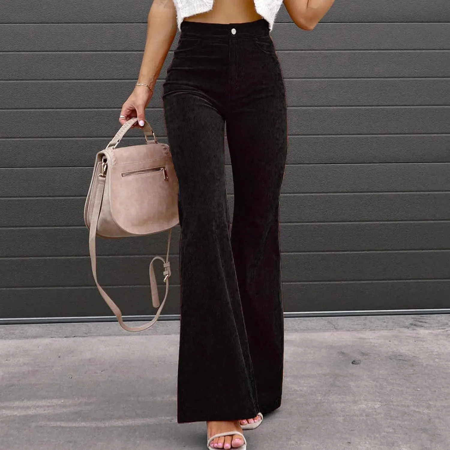 Women's Flowy Wide Leg Pants Winter Cozy Beach Thermal with Pockets Barrel Pants High Waisted