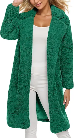 Women's Fuzzy Fleece Lapel Open Front Long Cardigan Coat Faux Fur Warm Winter Fashion Outwear Jackets 2024