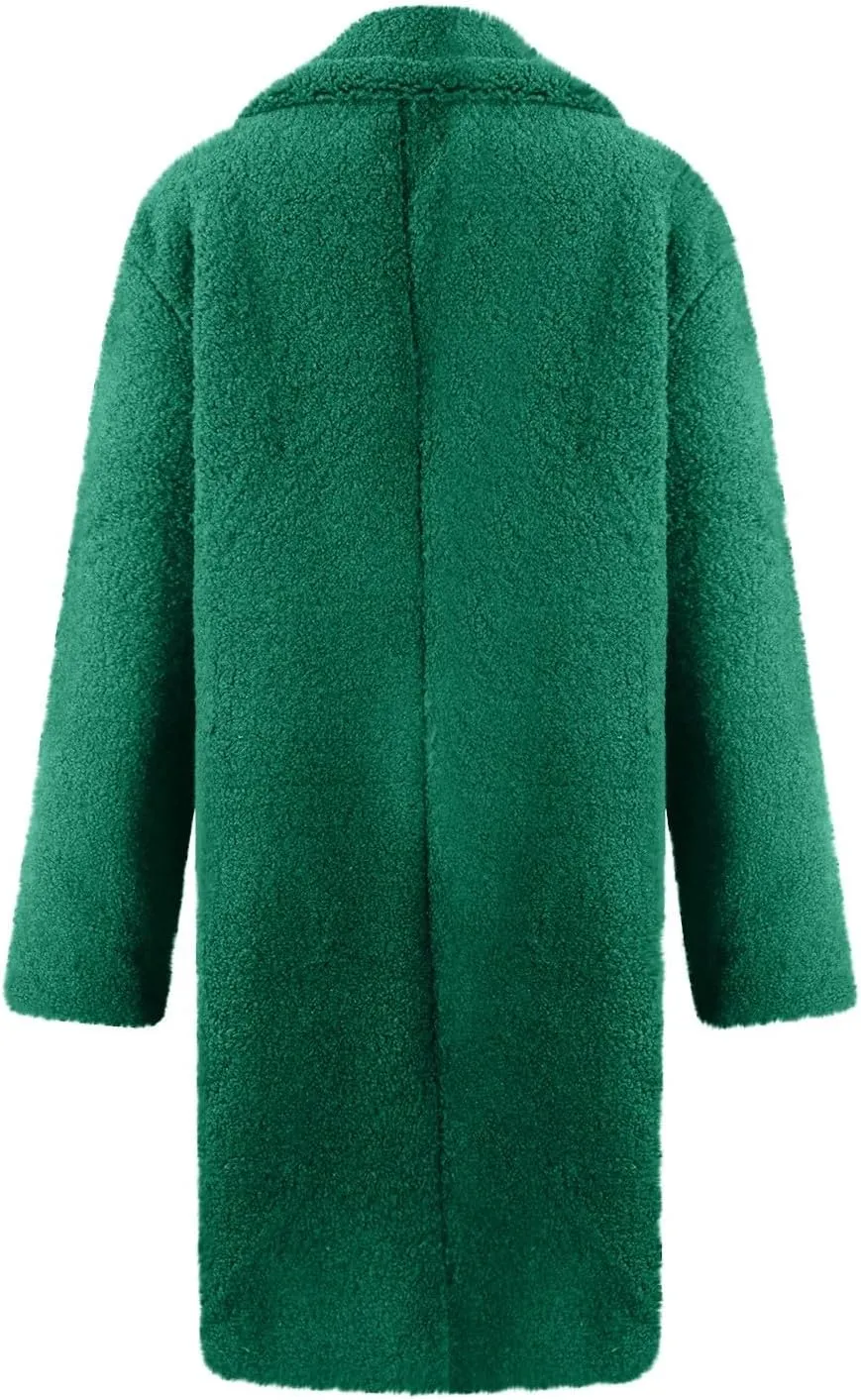 Women's Fuzzy Fleece Lapel Open Front Long Cardigan Coat Faux Fur Warm Winter Fashion Outwear Jackets 2024