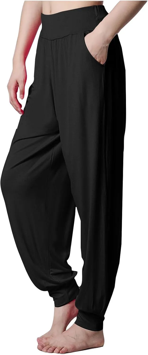 Womens Harem Pants Cozy Wide Leg Yoga Pants High Waisted Lounge Pants Casual Workout Jogger Pants with Pocket