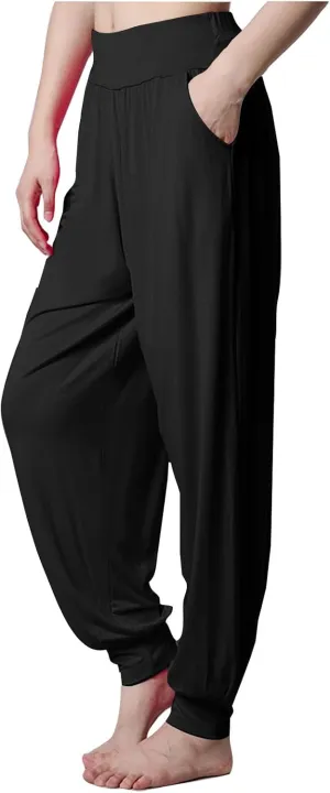 Womens Harem Pants Cozy Wide Leg Yoga Pants High Waisted Lounge Pants Casual Workout Jogger Pants with Pocket