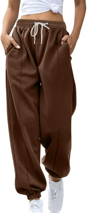 Women's High Waisted Sweatpants Workout Active Joggers Pants Baggy Lounge Cinch Bottoms Drawstring Trousers Pockets