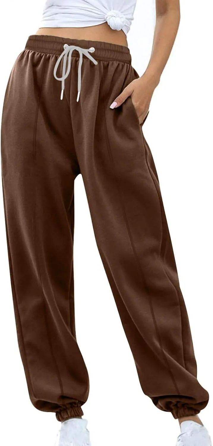 Women's High Waisted Sweatpants Workout Active Joggers Pants Baggy Lounge Cinch Bottoms Drawstring Trousers Pockets