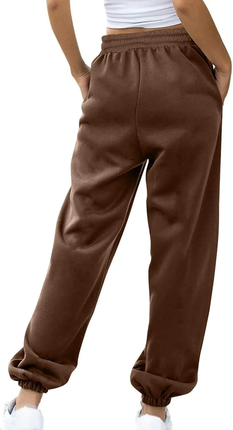 Women's High Waisted Sweatpants Workout Active Joggers Pants Baggy Lounge Cinch Bottoms Drawstring Trousers Pockets