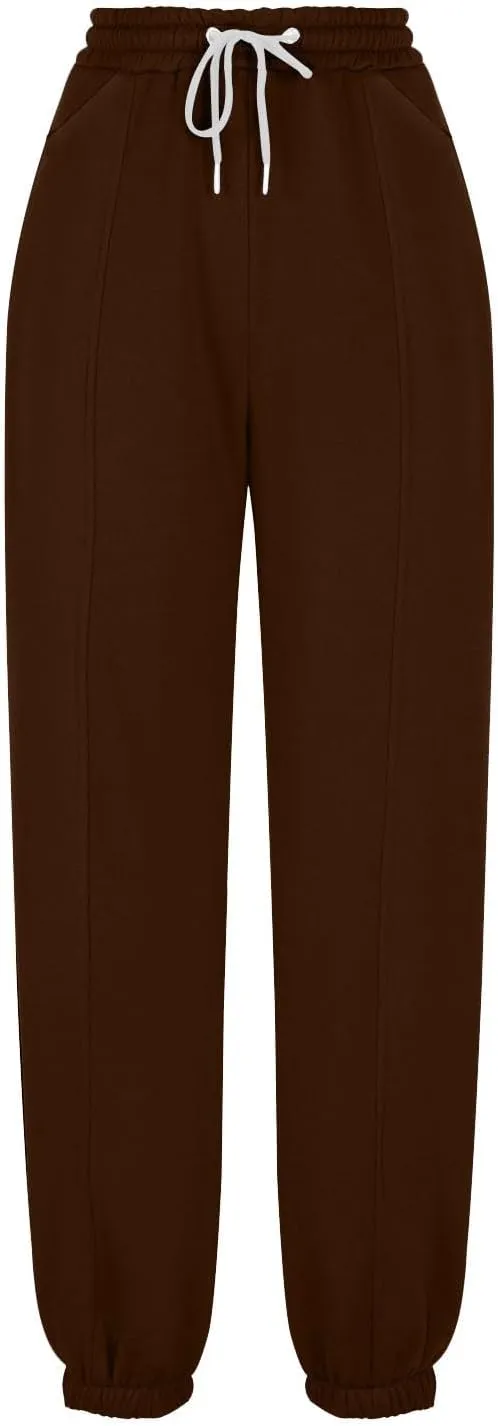 Women's High Waisted Sweatpants Workout Active Joggers Pants Baggy Lounge Cinch Bottoms Drawstring Trousers Pockets