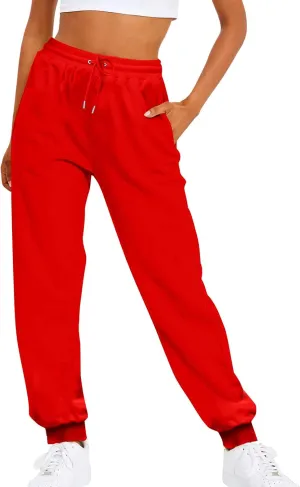 Women's High Waisted Sweatpants Workout Active Joggers Pants Lounge Bottoms Drawstring Elastic Waist Athletic Pant