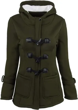Women's Hooded Horn Fleece Jacket Winter Sherpa Lined Padded Coat Casual Thicken Warm Parkas Outerwear with Pockets