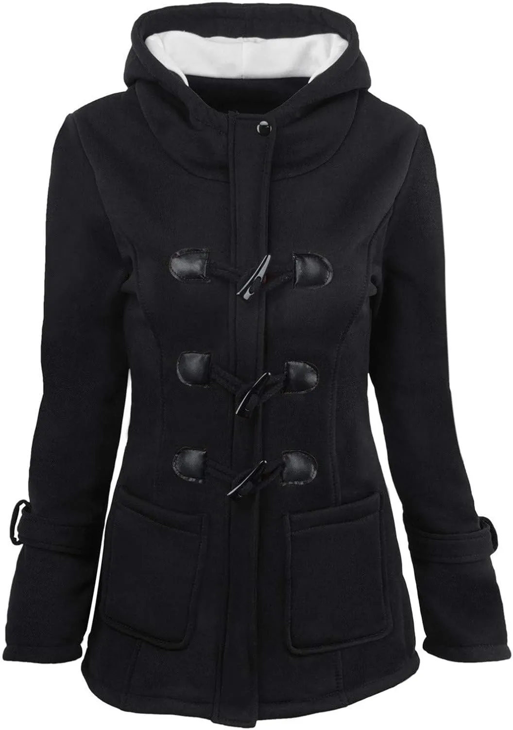 Women's Hooded Horn Fleece Jacket Winter Sherpa Lined Padded Coat Casual Thicken Warm Parkas Outerwear with Pockets