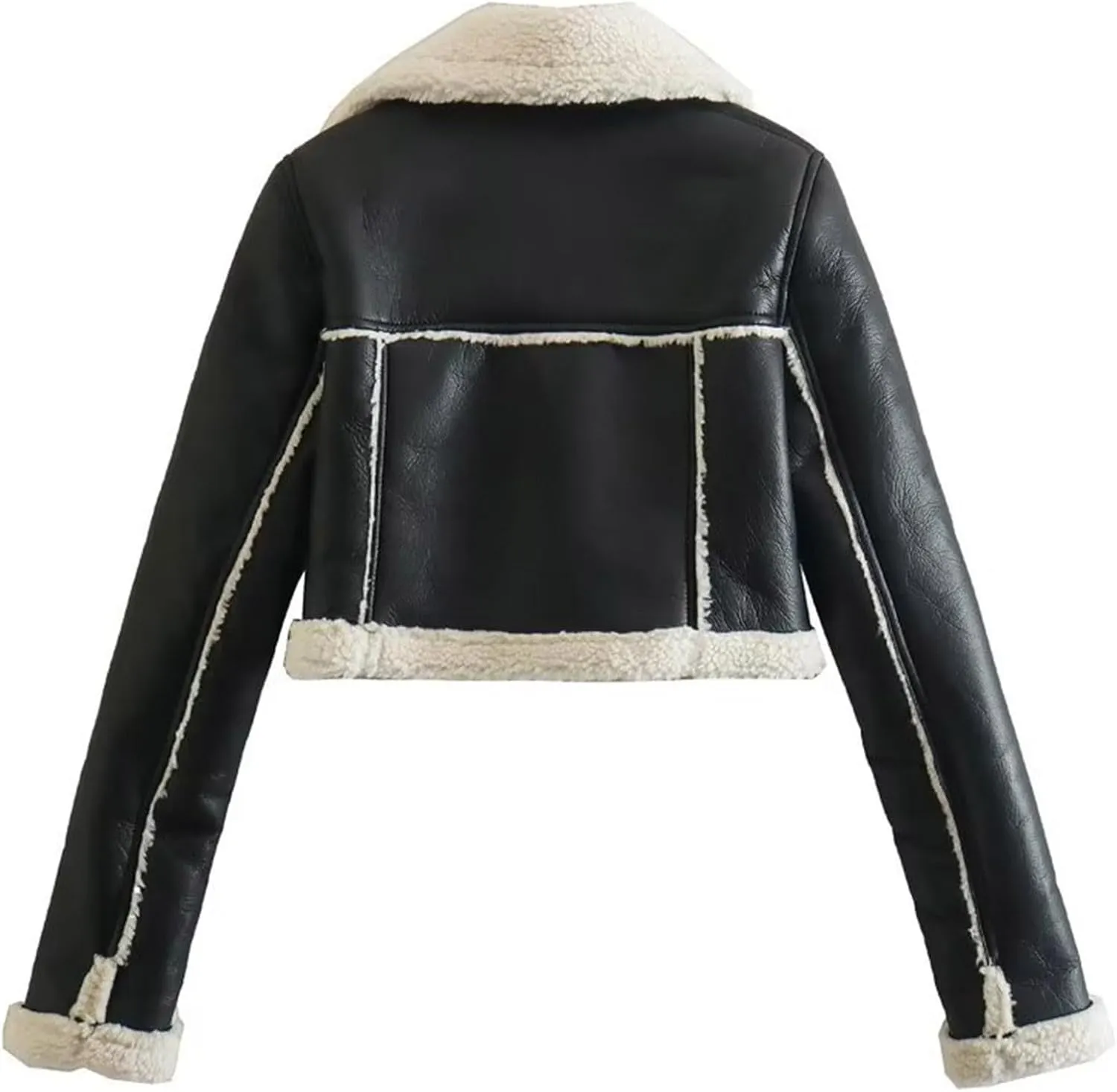 Women's Lamb Sherpa Lined Jacket Sexy Crop Fur Coats Winter Short Coat Zipper Motorcycle Style Jacket