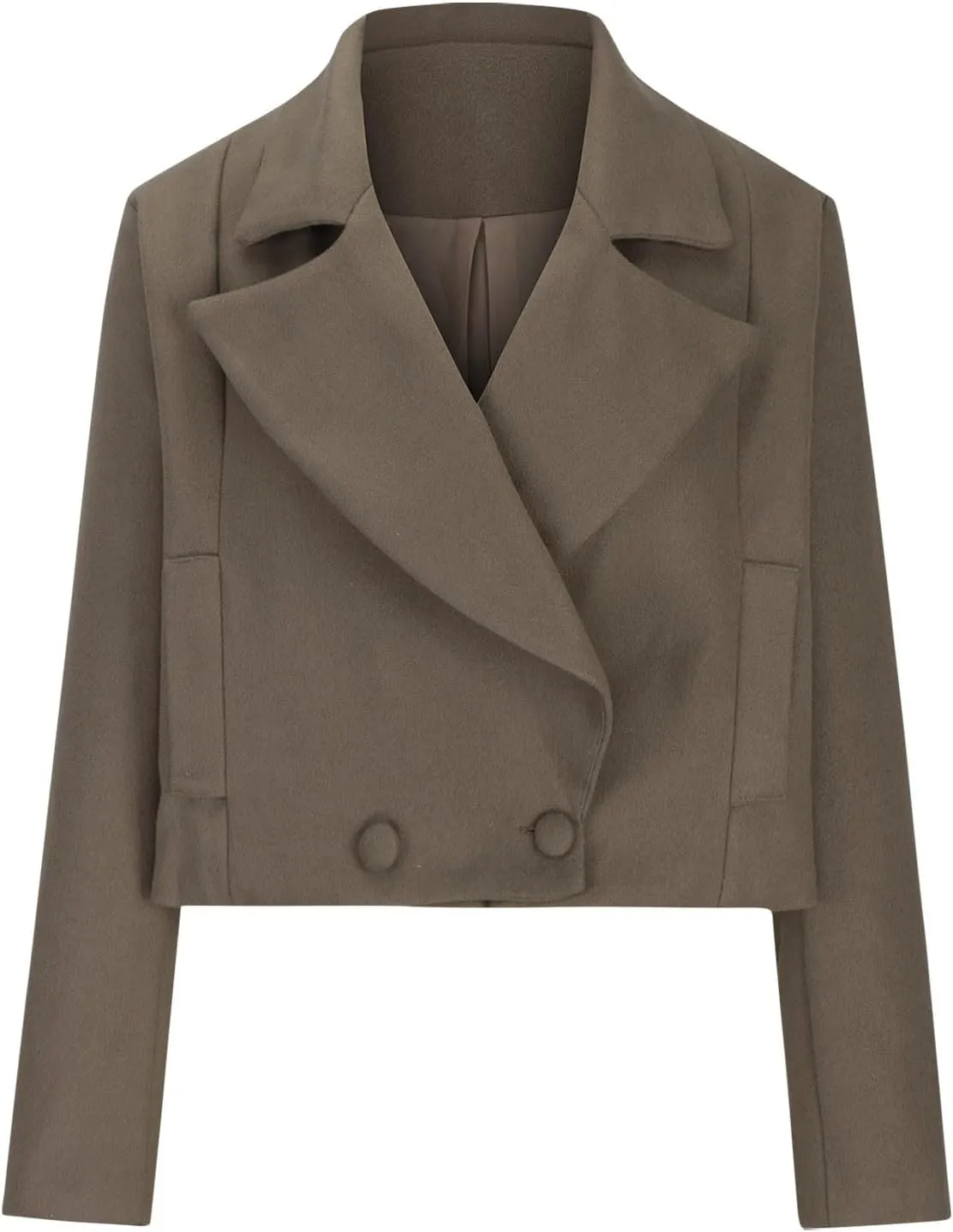 Women's Lapel Cropped Coats Wool Blend Business Casual Trench Coats Long Sleeve Open Front Button Up Dressy Jackets