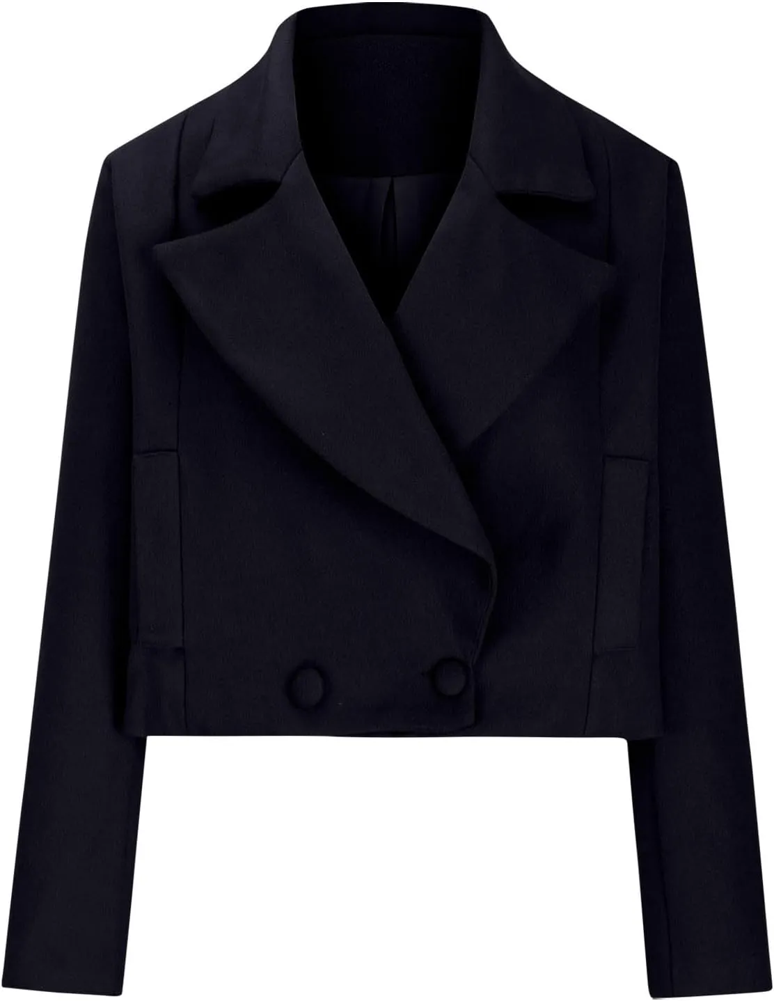 Women's Lapel Cropped Coats Wool Blend Business Casual Trench Coats Long Sleeve Open Front Button Up Dressy Jackets