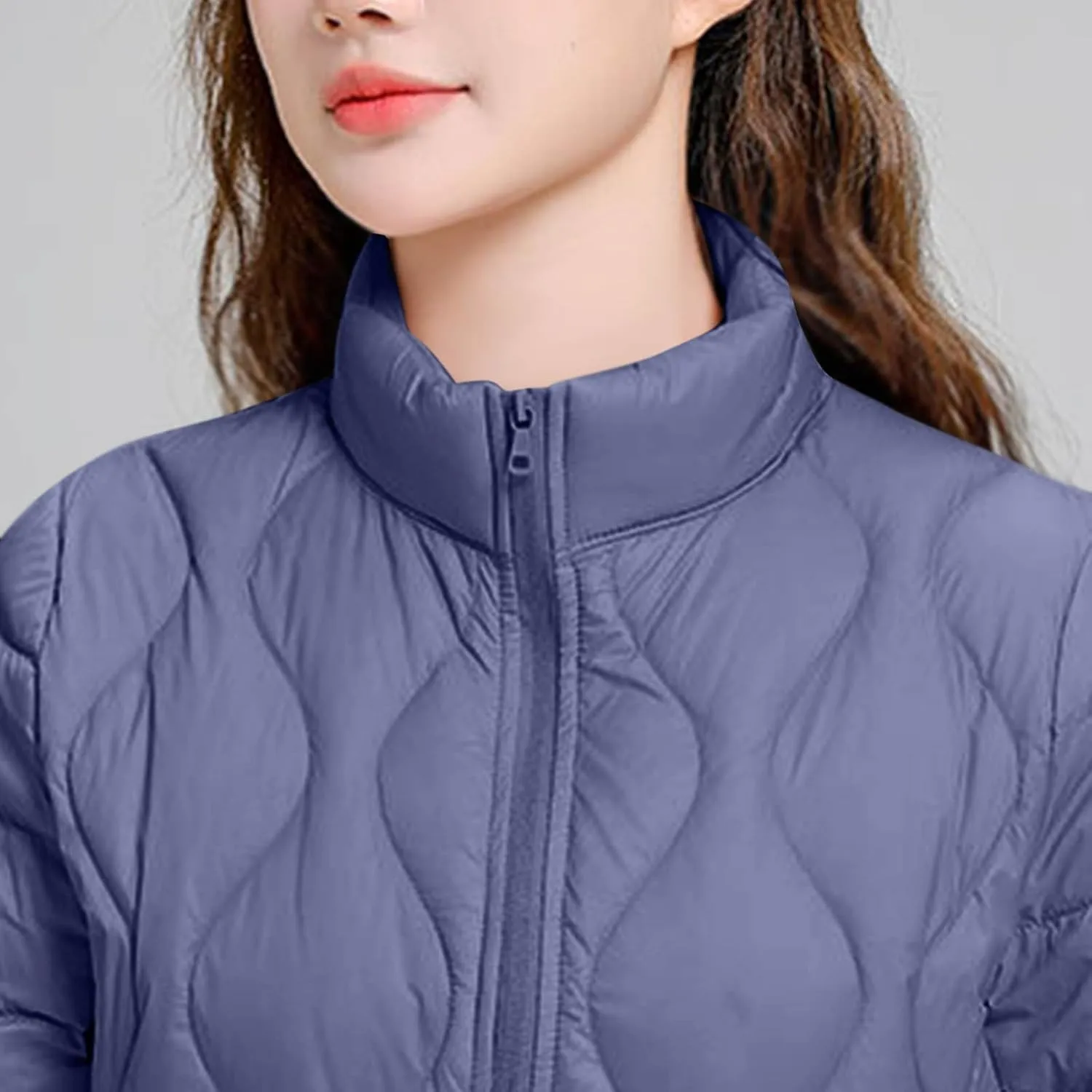 Women's Lightweight Puffer Jacket Plus Size Stand Collar Quilted Down Coat Winter Warm Jackets Outwear with Pockets