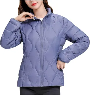 Women's Lightweight Puffer Jacket Plus Size Stand Collar Quilted Down Coat Winter Warm Jackets Outwear with Pockets