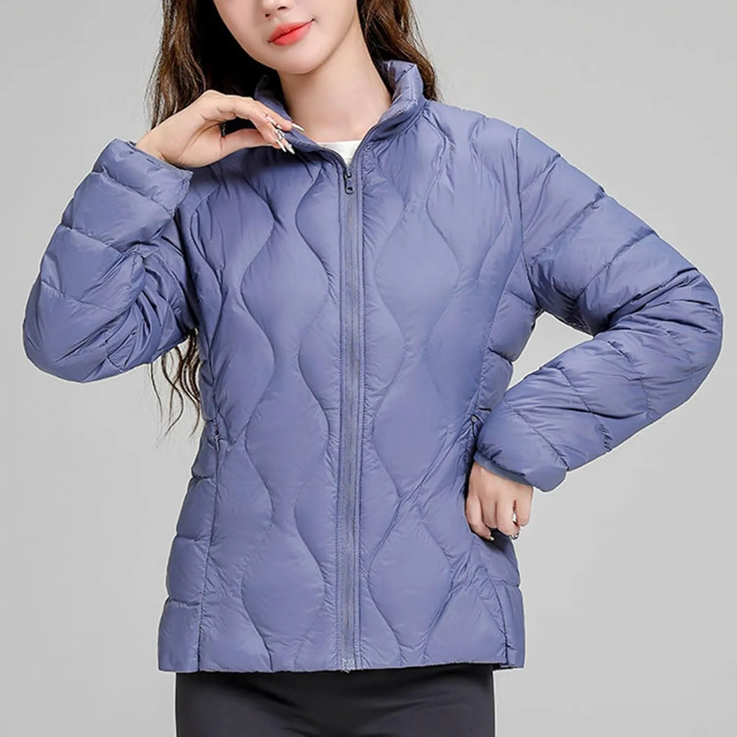 Women's Lightweight Puffer Jacket Plus Size Stand Collar Quilted Down Coat Winter Warm Jackets Outwear with Pockets