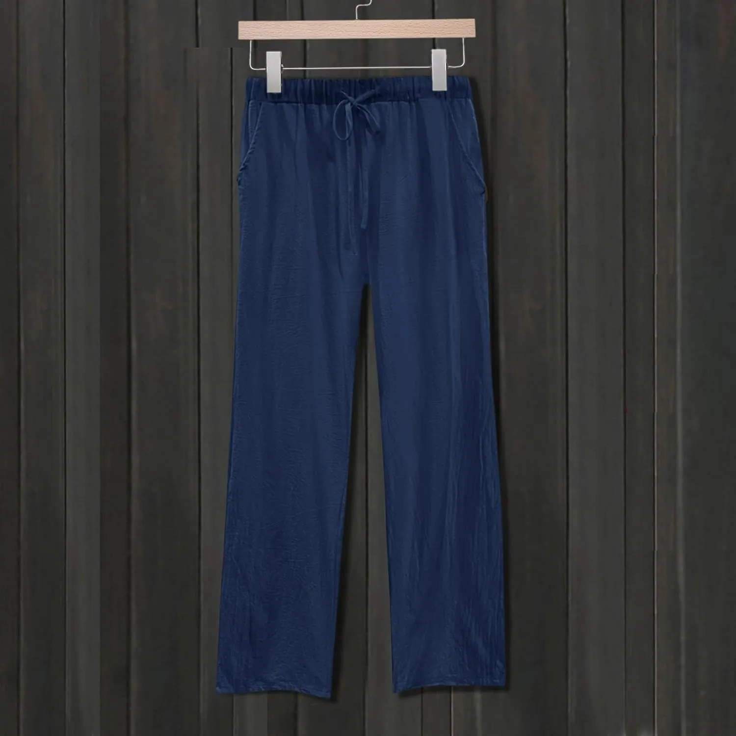 Womens Linen Casual Pants Winter Knitted Outfits Thermal with Pockets Elastic Waist Water Resistant