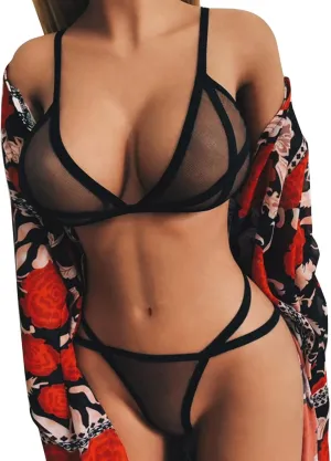 Womens Lingerie Sets Sexy Lace Babydoll with Bowknot Garter Belt Bra and Panties Set Mini Dress Nightwear Negligees
