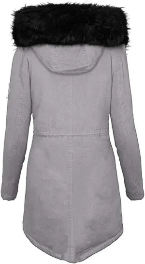 Womens Long Puffer Coat Jackets Fleece Lined Coats Ladies Padded Thermal Overcoat with Faux Hooded Hooded Parka