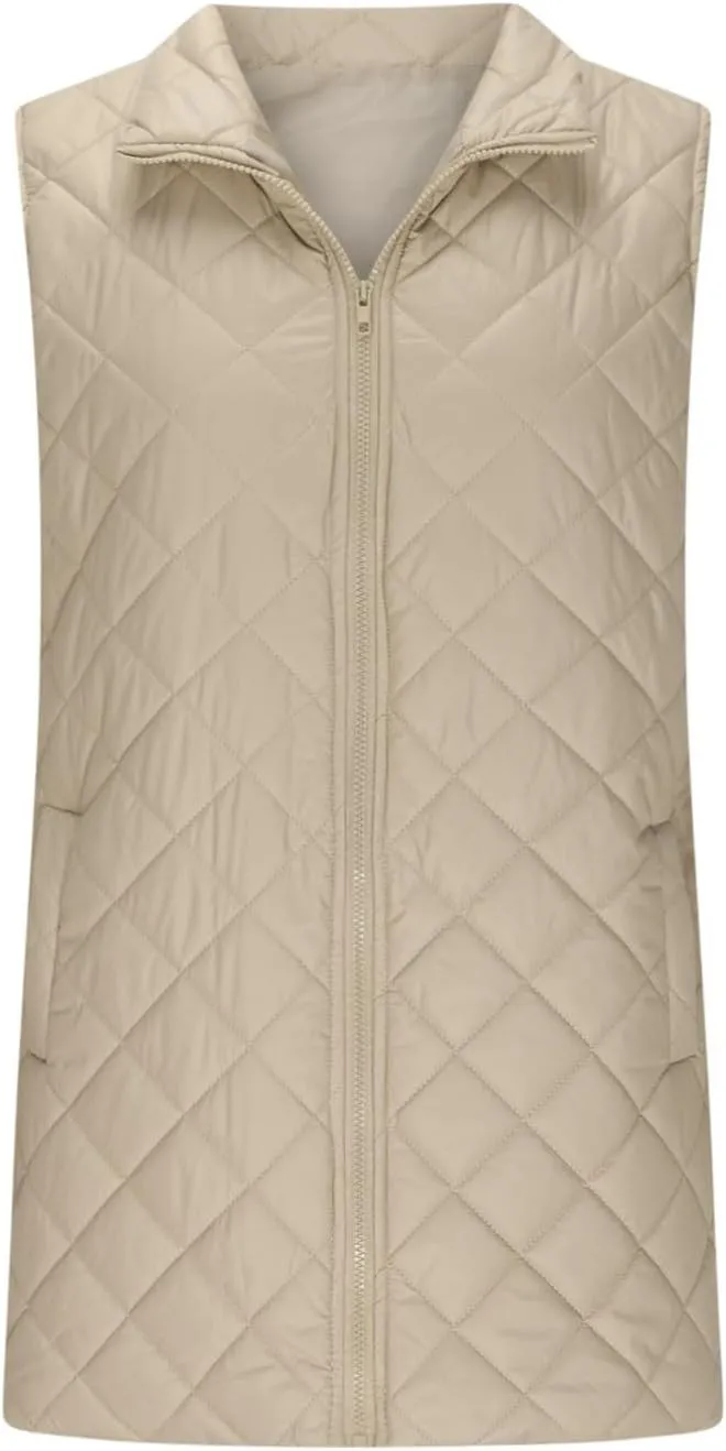 Womens Long Puffer Vest 2024 Sleeveless Zip Up Vest Long Winter Vest Quilted Down Coat Lightweight Trendy Vest Jacket