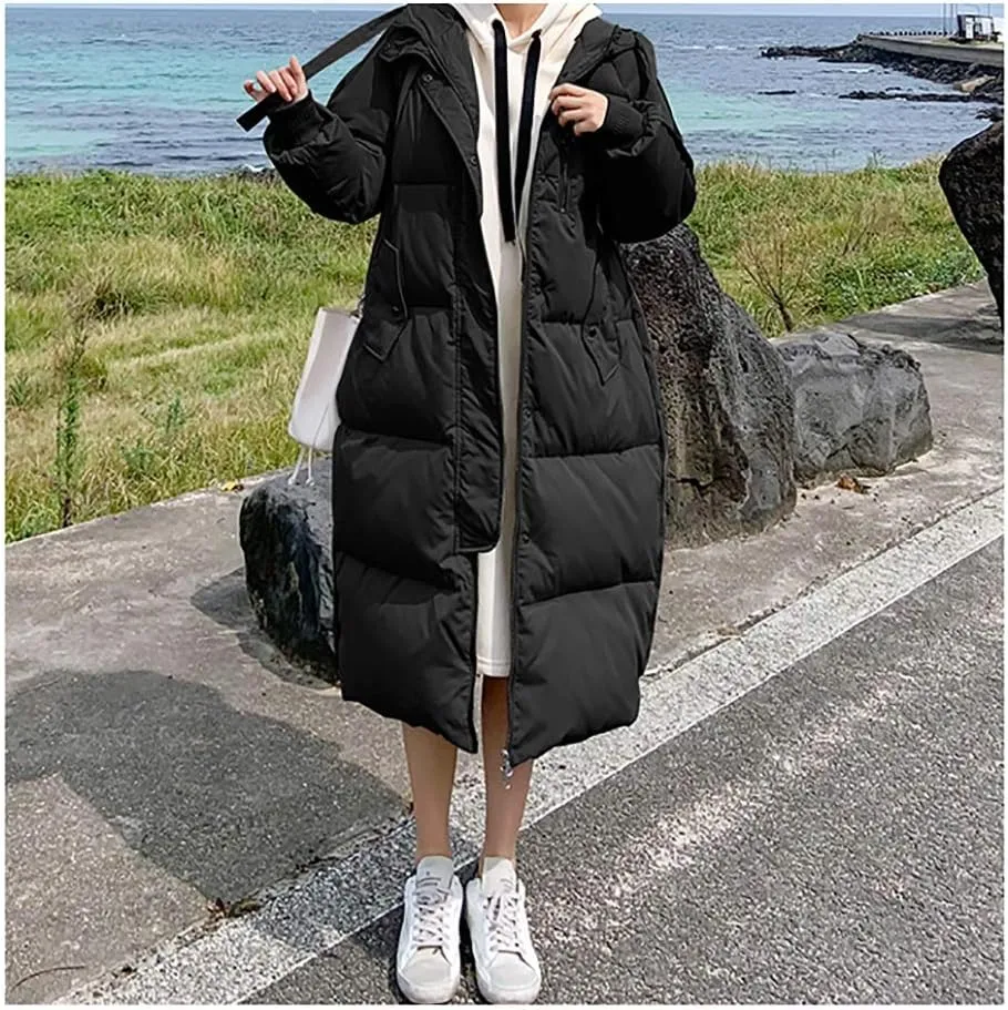 Women's Long Quilted Outerwear Down Jacket Outerwear Heavyweight Winter Down Parka Puffer Jacket (Color : Black, Size : Medium)