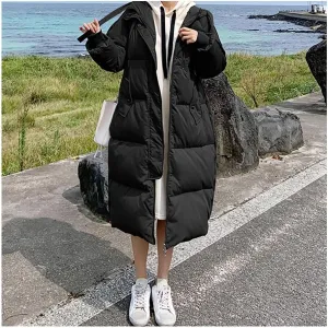 Women's Long Quilted Outerwear Down Jacket Outerwear Heavyweight Winter Down Parka Puffer Jacket (Color : Black, Size : Medium)