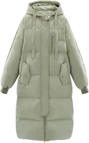 Women's Long Quilted Outerwear Down Jacket Outerwear Heavyweight Winter Down Parka Puffer Jacket (Color : Green, Size : Small)