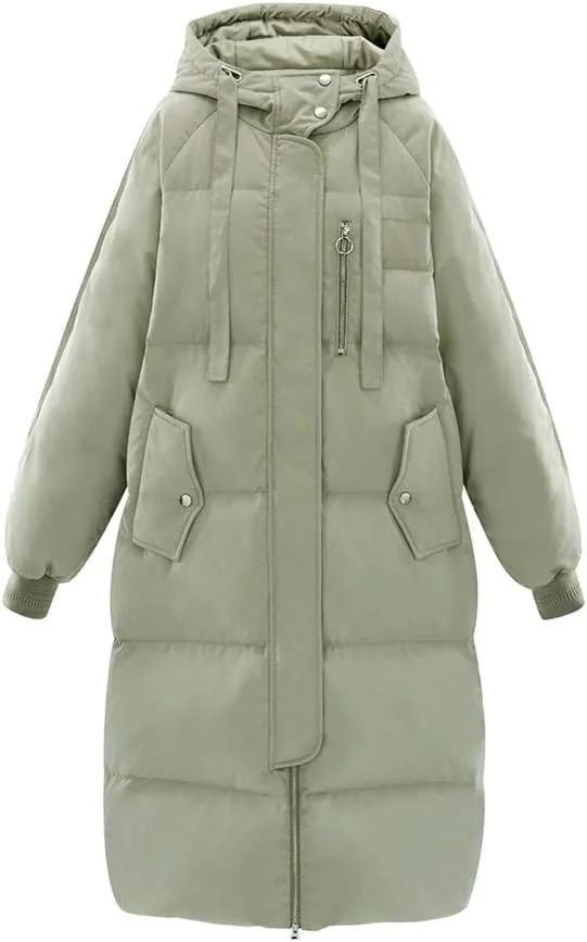 Women's Long Quilted Outerwear Down Jacket Outerwear Heavyweight Winter Down Parka Puffer Jacket (Color : Green, Size : Small)