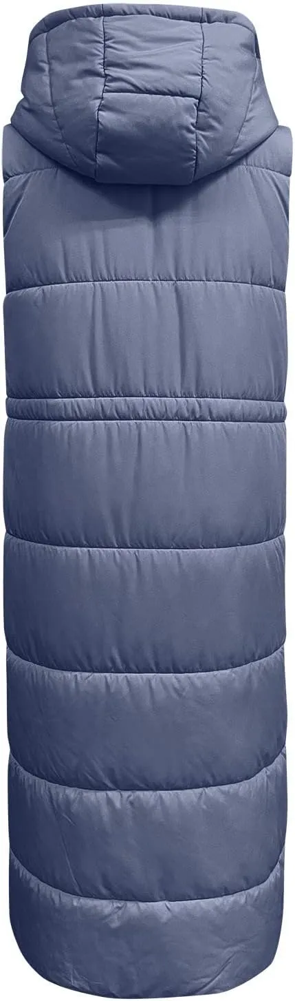 Women's Long Quilted Vest Coat Hooded Maxi Length Sleeveless Puffer Vest Padded Coat Winter Vest Outerwear