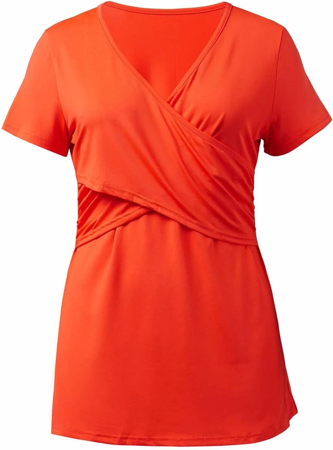 Women's Maternity Shirts Short Sleeve Pregnancy Tops Summer Blouses Casual Wrap V-Neck Ruched Pregnant Tunic Tee