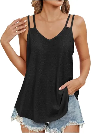 Women's New Summer Fashion V Neck Solid Color Sleeveless Casual Suspenders Small Vest Backless Top Women