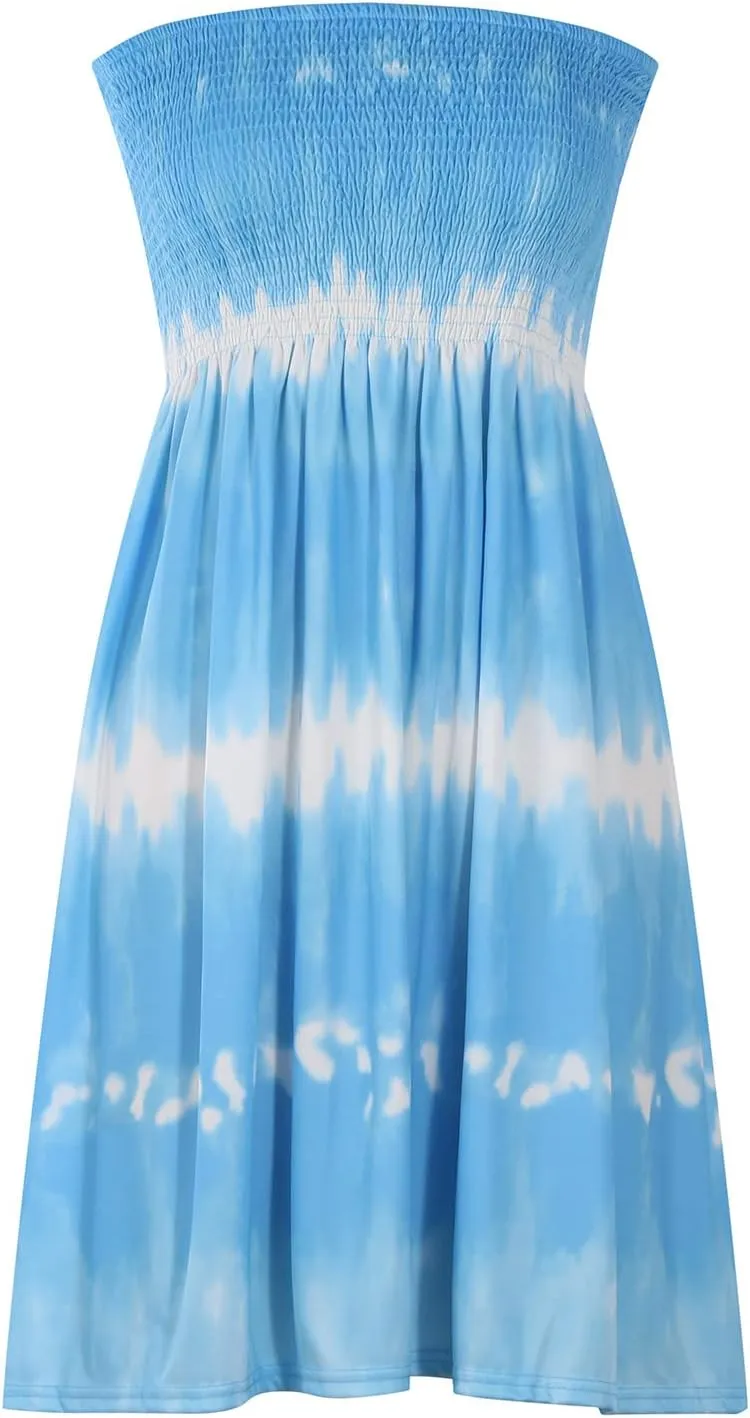 Women's Off Shoulder Dress Fashion Floral Print Pleated Short Dress Summer Beach Holiday Dress Boho Dress