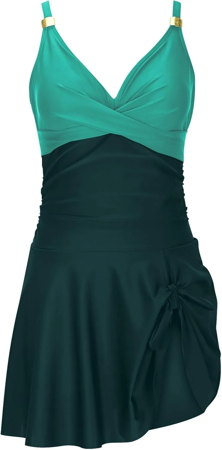 Womens One Piece Swimsuit Tummy Control Bathing Suit Criss Cross Swim Dress Slit Tie Sexy Backless Swimwear Skirt