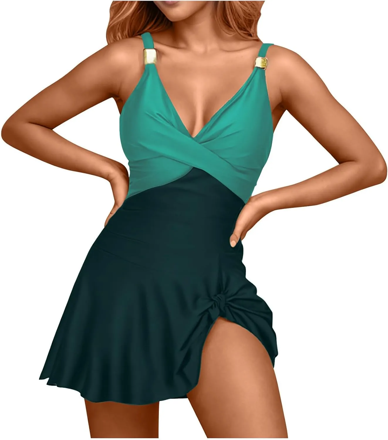 Womens One Piece Swimsuit Tummy Control Bathing Suit Criss Cross Swim Dress Slit Tie Sexy Backless Swimwear Skirt